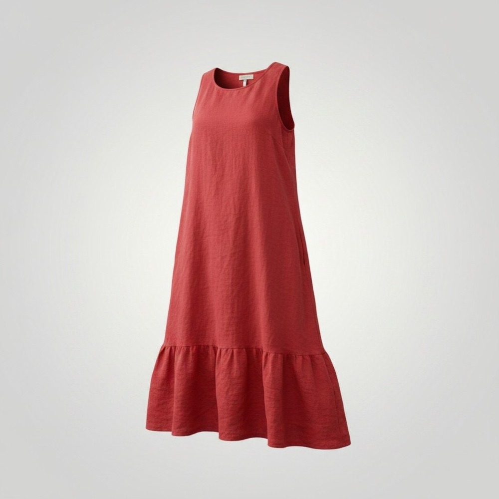 Terzo Millennio Linen Maxi Dress Women Medium Red Italy Ruffle Hem Lagenlook